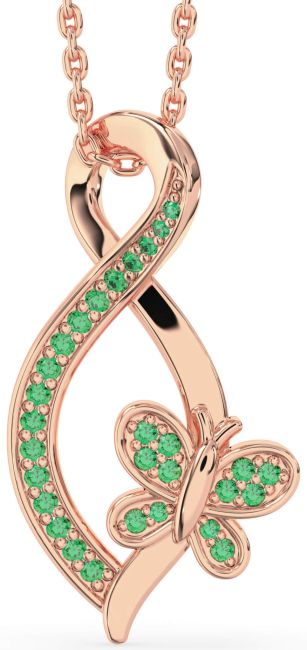 Emerald Rose Gold Infinity Butterfly Necklace