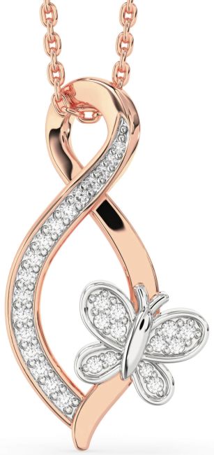 Diamond Rose Gold Silver Infinity Butterfly Necklace