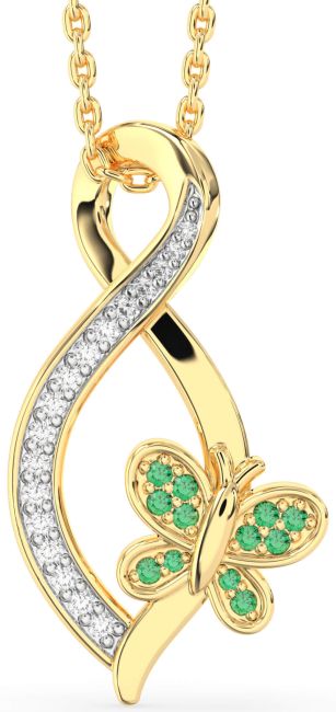 Diamond & Emerald Gold Infinity Butterfly Necklace