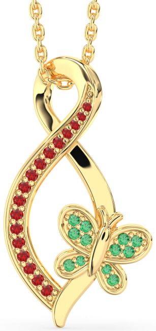 Emerald & Ruby Gold Infinity Butterfly Necklace