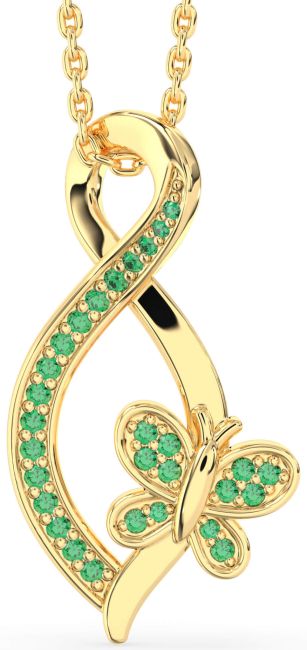Emerald Gold Infinity Butterfly Necklace