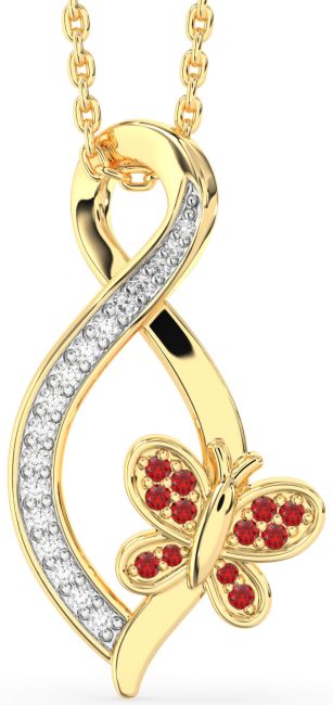 Diamond & Ruby Gold Infinity Butterfly Necklace