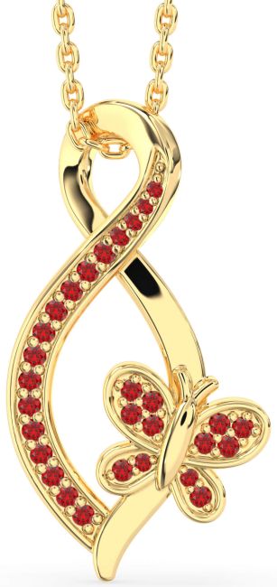 Ruby Gold Infinity Butterfly Necklace