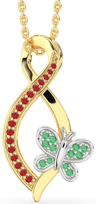 Emerald & Ruby Gold Silver Infinity Butterfly Necklace