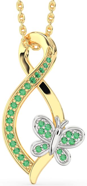 Emerald Gold Silver Infinity Butterfly Necklace