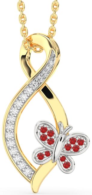 Diamond & Ruby Gold Silver Infinity Butterfly Necklace