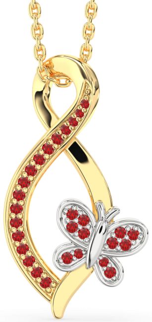 Ruby Gold Silver Infinity Butterfly Necklace