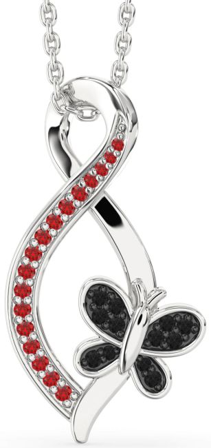 Black Diamond & Ruby Silver Infinity Butterfly Necklace