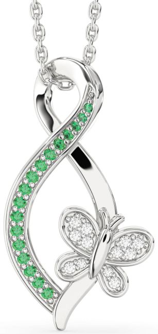 Emerald & Diamond Silver Infinity Butterfly Necklace