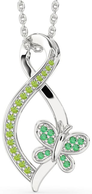 Emerald & Peridot Silver Infinity Butterfly Necklace