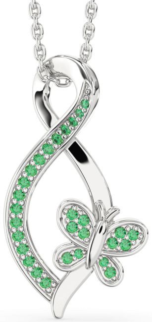 Emerald Silver Infinity Butterfly Necklace