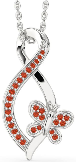 Fire Opal Silver Infinity Butterfly Necklace