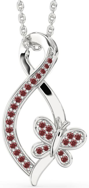 Garnet Silver Infinity Butterfly Necklace