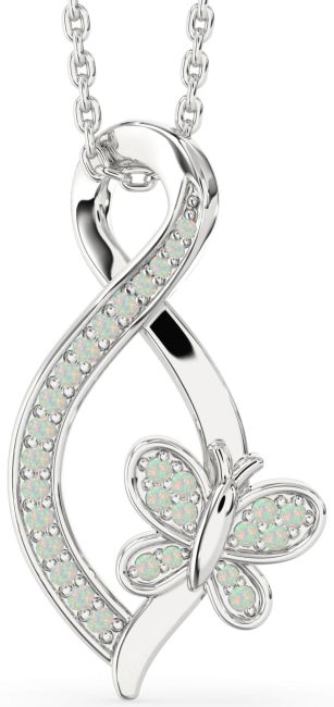 Opal Silver Infinity Butterfly Necklace