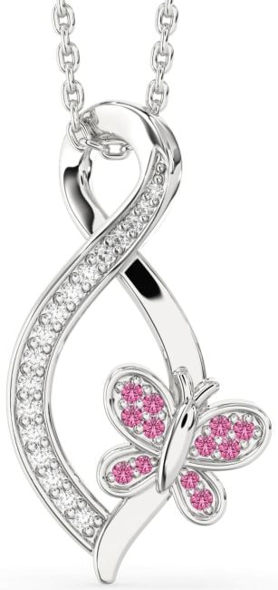 Diamond & Pink Sapphire White Gold Infinity Butterfly Necklace