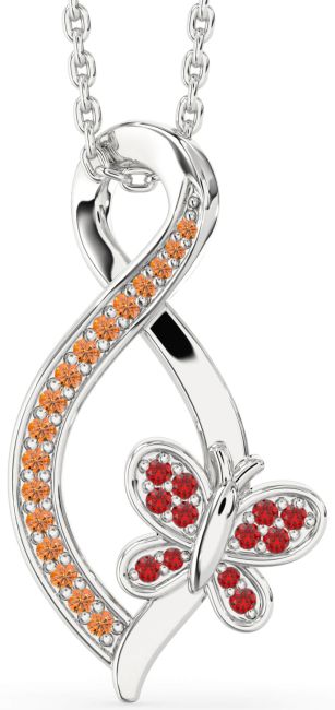 Ruby & Citrine Silver Infinity Butterfly Necklace