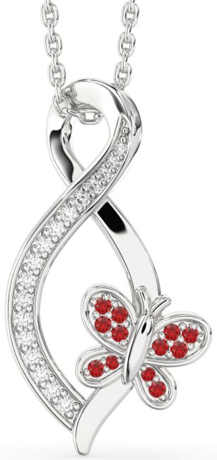 Diamond & Ruby Silver Infinity Butterfly Necklace
