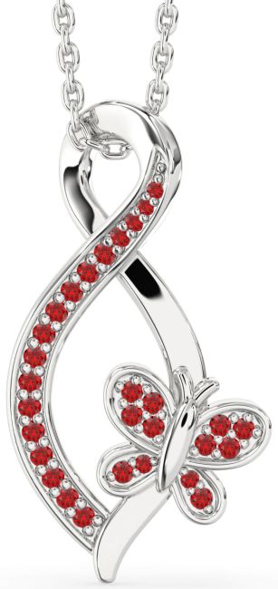 Ruby Silver Infinity Butterfly Necklace