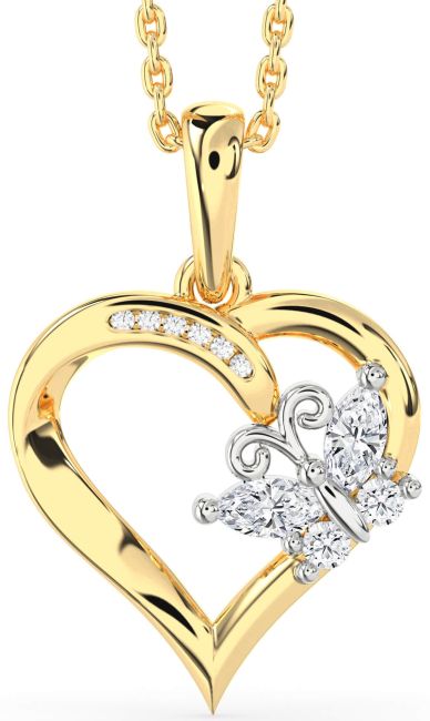 Diamond Gold Silver Heart Butterfly Necklace