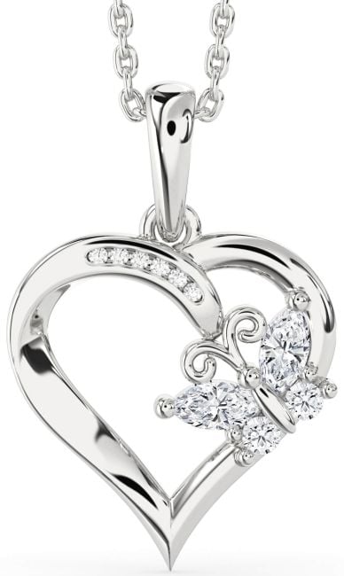 Diamond Silver Heart Butterfly Necklace