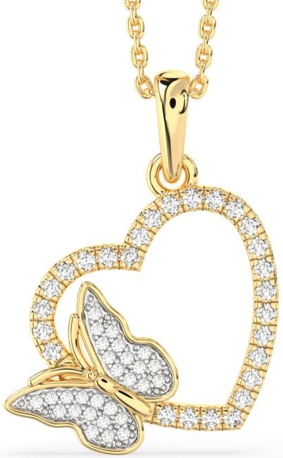 Diamond Gold Heart Butterfly Necklace