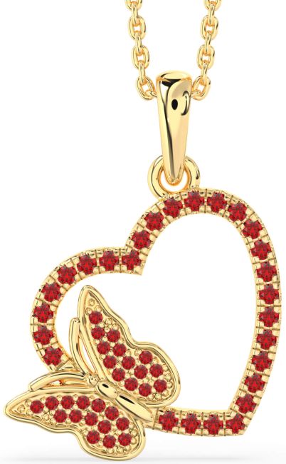 Ruby Gold Silver Heart Butterfly Necklace