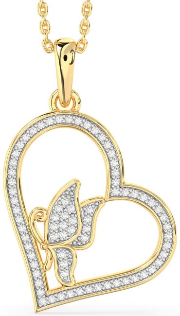 Diamond Gold Heart Butterfly Necklace