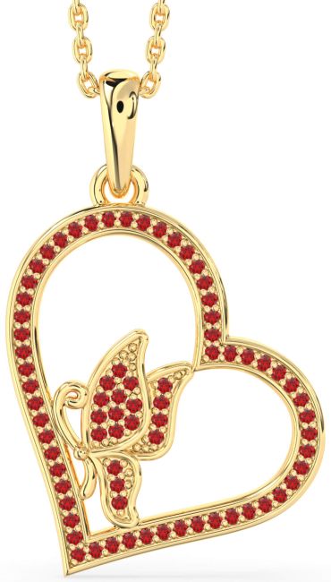 Ruby Gold Heart Butterfly Necklace