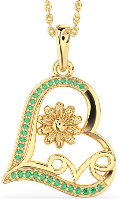 Emerald Gold Heart Flower Necklace
