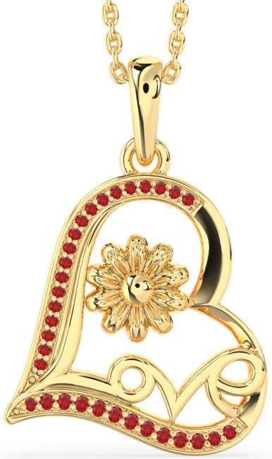 Ruby Gold Silver Heart Flower Necklace