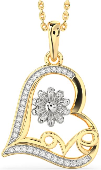 Diamond Platinum & Yellow Gold Heart Flower Necklace