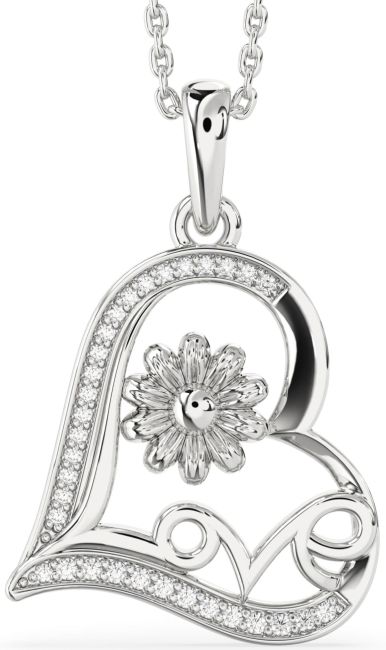Diamond White Gold Heart Flower Necklace