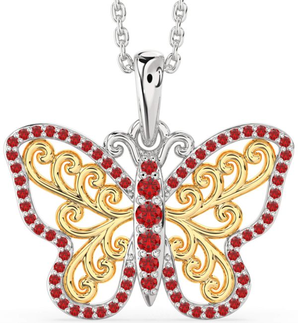Large Ruby Gold Silver Butterfly Necklace
