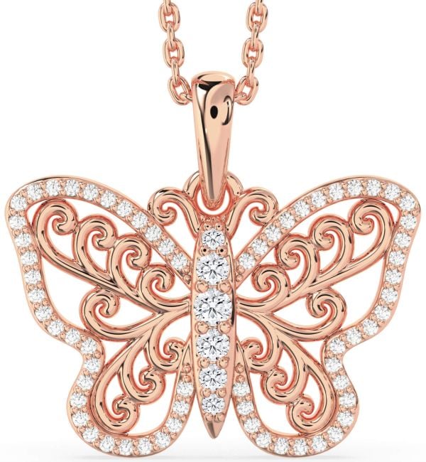 Large Diamond Rose Gold Butterfly Necklace
