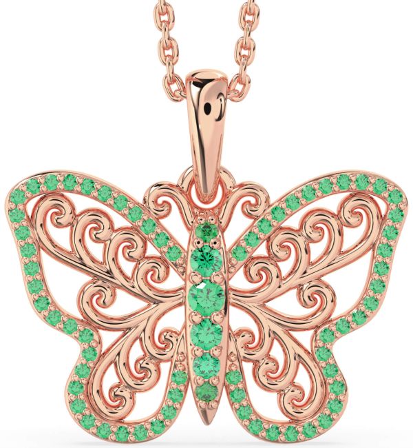 Large Emerald Rose Gold Butterfly Necklace