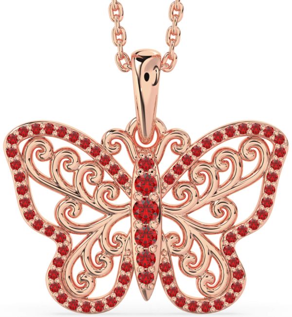 Large Ruby Rose Gold Butterfly Necklace