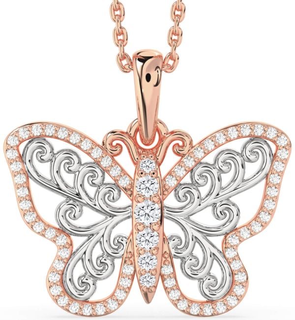 Large Diamond Platinum & Rose Gold Butterfly Necklace