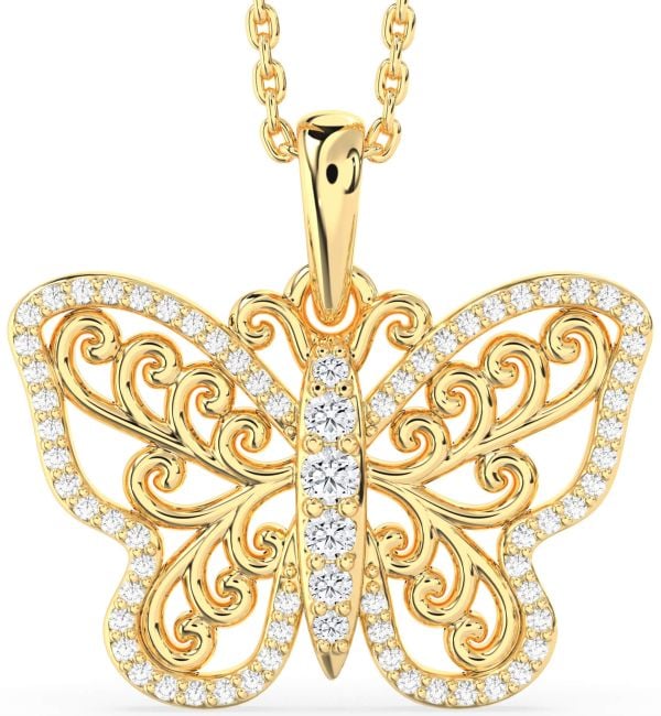 Large Diamond Gold Silver Butterfly Necklace