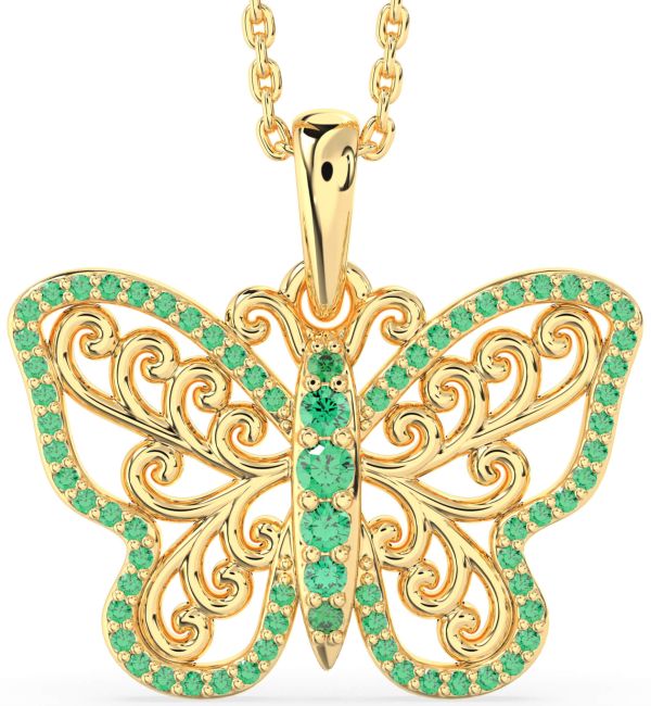 Large Emerald Gold Butterfly Necklace