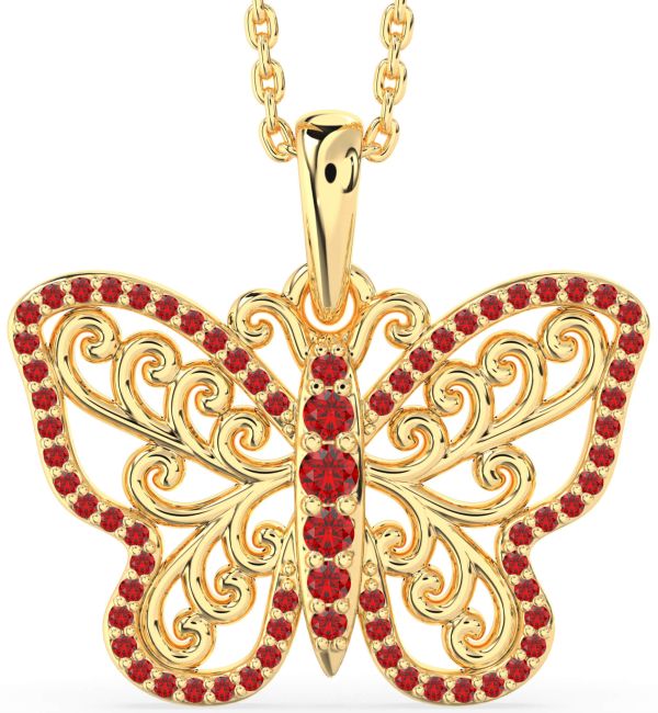 Large Ruby Gold Butterfly Necklace