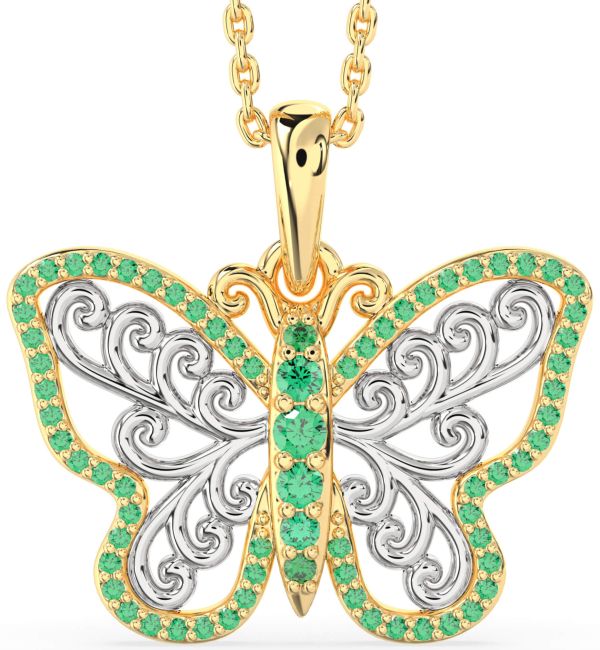Large Emerald Gold Silver Butterfly Necklace