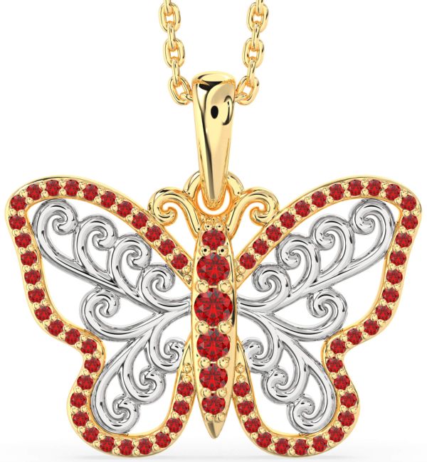 Large Ruby Gold Silver Butterfly Necklace