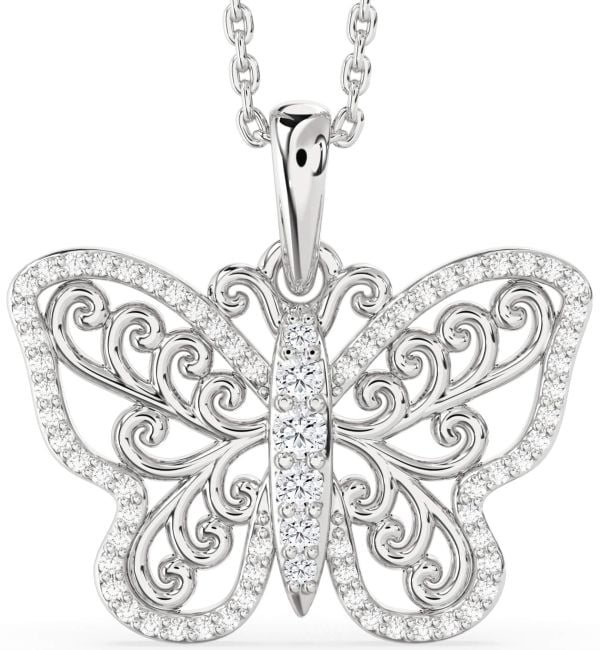 Large Diamond Platinum Butterfly Necklace