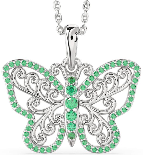 Large Emerald Silver Butterfly Necklace
