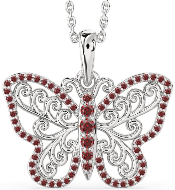 Large Garnet Silver Butterfly Necklace