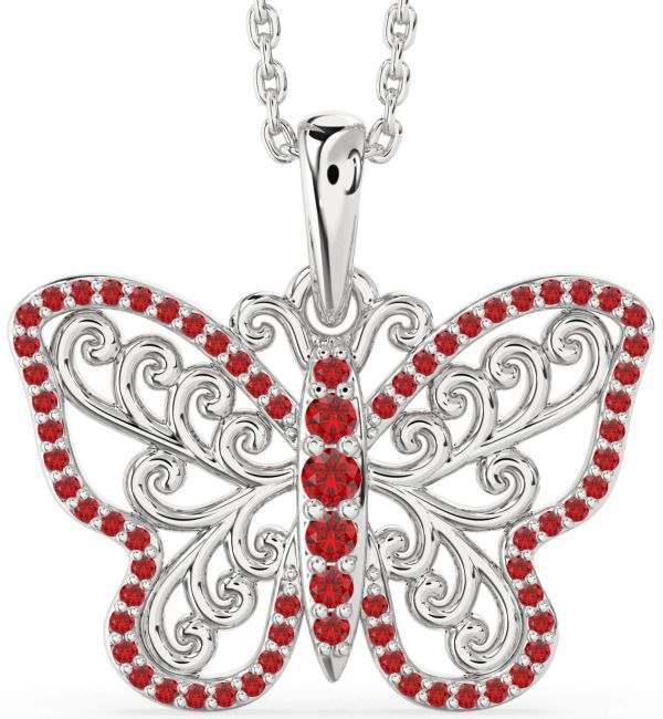 Large Ruby Silver Butterfly Necklace