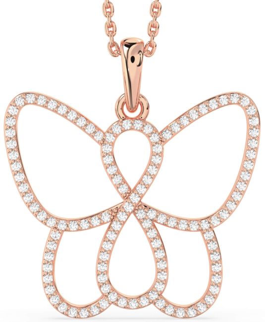 Large Diamond Rose Gold Silver Butterfly Infinity Necklace