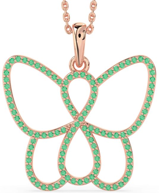 Large Emerald Rose Gold Butterfly Infinity Necklace
