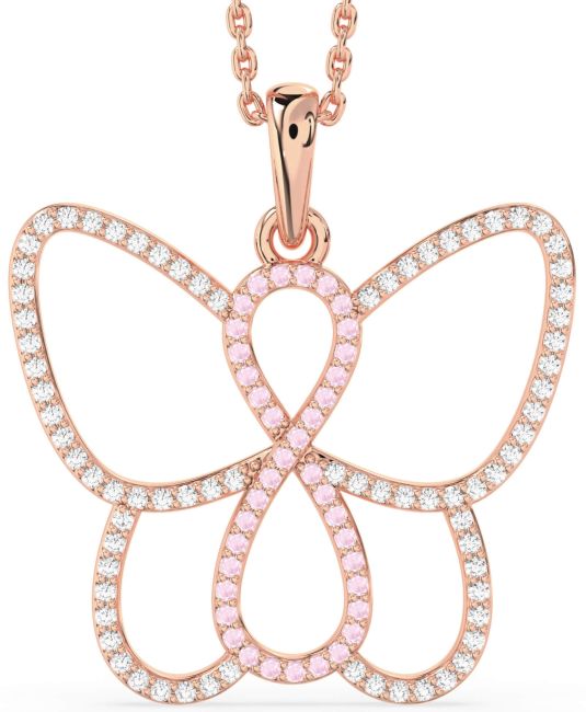 Large Diamond & Rose Quartz Rose Gold Butterfly Infinity Necklace