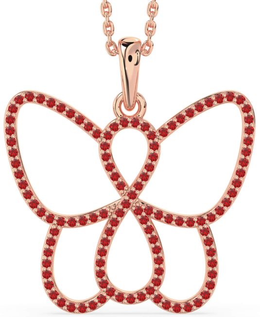 Large Ruby Rose Gold Butterfly Infinity Necklace